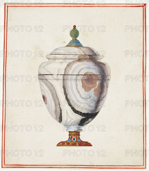 Stone Urn, n.d., Giuseppe Grisoni, Italian, born Flanders, 1699-1769, Flanders, Gouache, heightened with touches of gold paint, over black chalk, on ivory laid paper, 144 × 125 mm