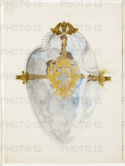Overview of Shell with Medici Coat of Arms, n.d., Giuseppe Grisoni, Italian, born Flanders, 1699-1769, Flanders, Gouache, heightened with touches of gold paint, on ivory laid paper, 212 × 156 mm
