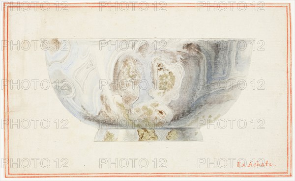 Agate Bowl, n.d., Giuseppe Grisoni, Italian, born Flanders, 1699-1769, Flanders, Gouache over black chalk, on ivory laid paper, 130 × 214 mm