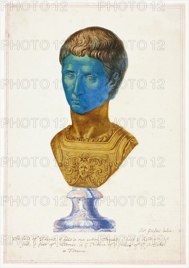 Head of Tiberius, n.d., Giuseppe Grisoni, Italian, born Flanders, 1699-1769, Italy, Gouache, heightened with gold paint, over black chalk, on ivory laid paper, 278 x 195 mm, Stole, 15th century, Spain, Silk, velvet, cut, voided, additional brocading wefts in gilt strip (wound around silk fiber core) forming loops where required, gilt galloon trim and crosses, two attached silk cords, knotted and fringed