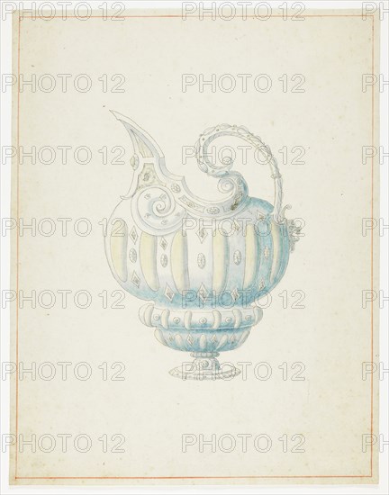 Pattern for Ewer, n.d., Giuseppe Grisoni, Italian, born Flanders, 1699-1769, Flanders, Pen and brown ink, with brush and brown watercolor on ivory laid paper, 332 × 258 mm