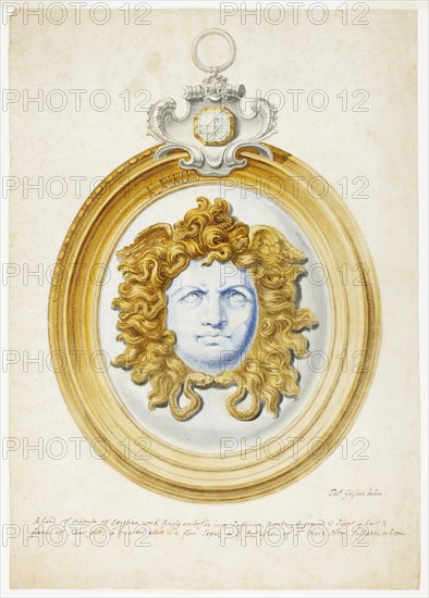 Head of Medusa (Sabbatini collection, Rome), n.d., Giuseppe Grisoni, Italian, born Flanders, 1699-1769, Flanders, Gouache with pen and brown ink, over black chalk, on ivory laid paper, 385 × 271 mm