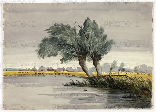 Cringleford Meadows-Morning, n.d., Unknown Artist (British, 19th century), or possibly after Robert Leman (English, 1799-1863), United Kingdom, Watercolor on ivory wove paper, 258 x 361 mm
