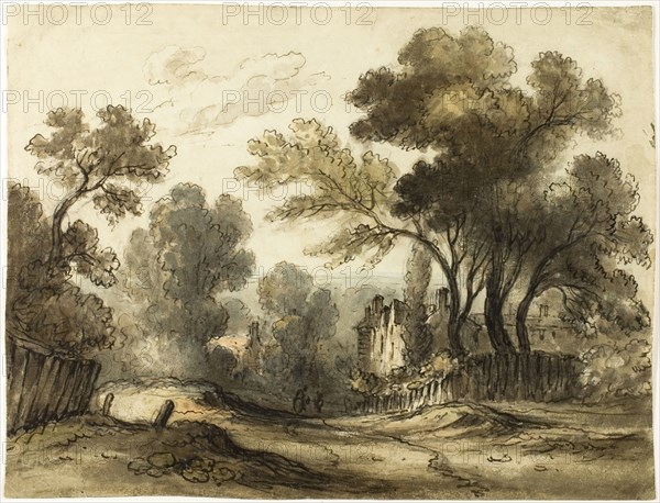 Dirt Road Landscape (recto), Landscape (verso), n.d., James Drunken Robertson (English, active 1815-1836), or David Cox, the elder (English, 1783-1859), England, Pen and brown ink with watercolor over graphite (recto) and graphite (verso) on off-white wove paper, 240 × 314 mm