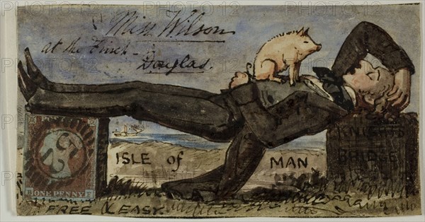 Free and Easy, n.d., Unknown Artist, American, 19th century, United States, Pen and brown ink with watercolor, heightened with gum varnish, on cream wove paper, 58 x 111 mm