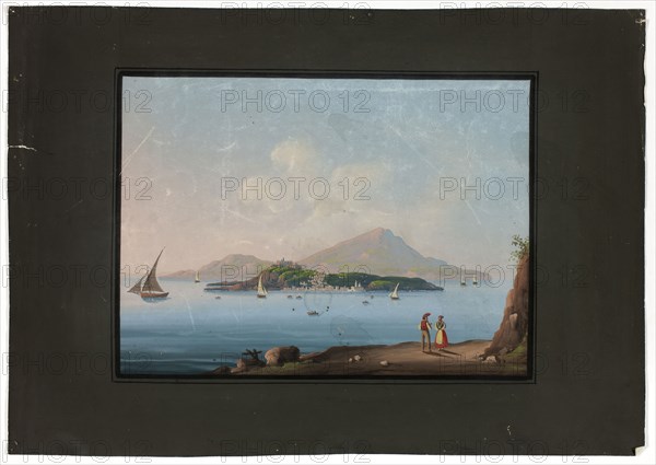 Naples with Vesuvius, n.d., Unknown Artist, British, 19th century, United Kingdom, Gouache on ivory wove paper, 251 x 357 mm