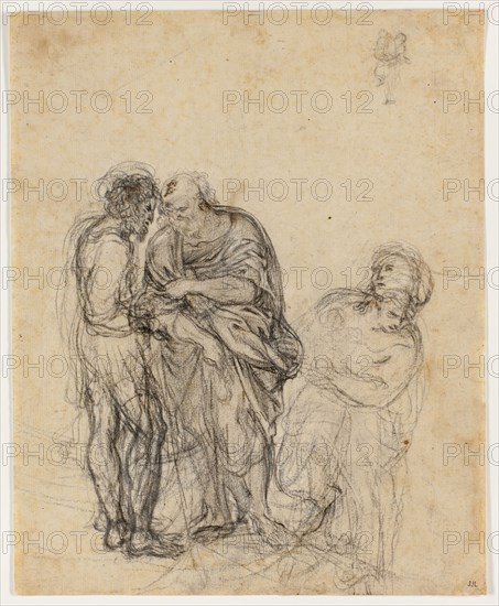 Figure Piece, n.d., Domenichino, Italian, 1581-1641, Italy, Black chalk on ivory laid paper, 390 x 290 mm