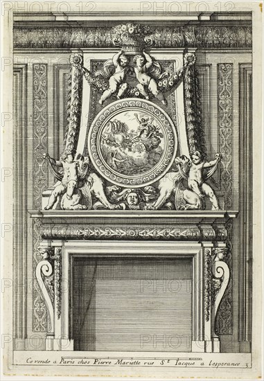 Chimneys in the Italian Manner, c. 1665, Jean Le Pautre, French, 1618-1682, France, Etching on ivory laid paper, 215 × 149 mm (plate), 224 × 155 mm (sheet)