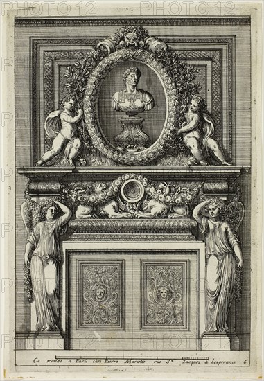 Chimneys in the Italian Manner, c. 1665, Jean Le Pautre, French, 1618-1682, France, Etching on ivory laid paper, 215 × 149 mm (plate), 224 × 155 mm (sheet)