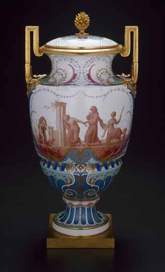 Vase, 1859/60, Sèvres Porcelain Manufactory, French, founded 1740, Designer: Emile Renard, French, 1850-1930, Enameler: Bernard Pine, French, 19th century, Painter: Paul Roussel, French, 19th century, Sèvres, Hard-paste porcelain, polychrome enamels, and gilding, gilt bronze mounts, H. 55 cm (21.6 in.)