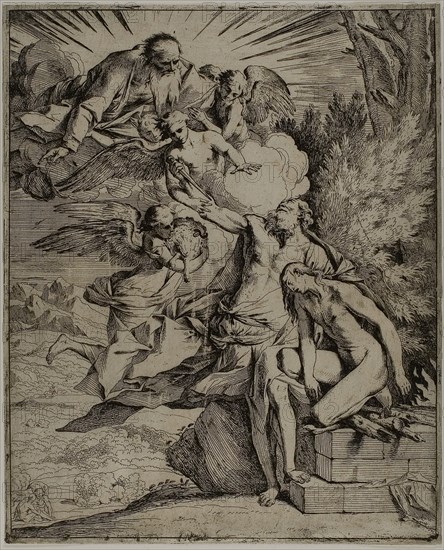 The Sacrifice of Isaac, 1640/ 42, Pietro Testa, Italian, 1611/12-1650, Italy, Etching on ivory laid paper, 295 x 239 mm