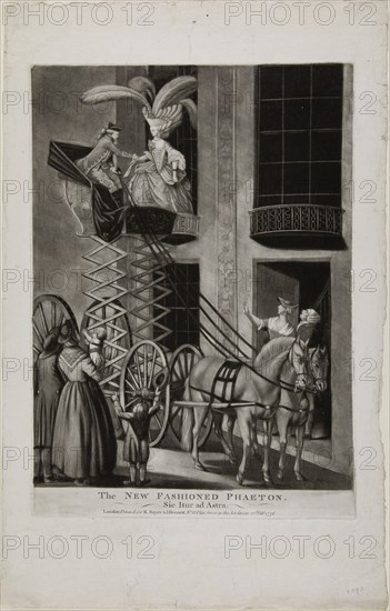 The New Fashion Phaeton, February 22, 1776, Attributed to Philip Dawe, English, 1750-1785, England, Mezzotint with touches of engraving in black on off-white laid paper, 352 × 252 mm (plate), 470 × 299 mm (sheet)
