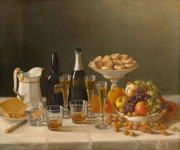 Wine, Cheese, and Fruit, 1857, John F. Francis, American, 1808–1886, Pennsylvania, Oil on canvas, 63.5 × 76.2 cm (25 × 30 in.)
