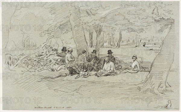 The Woodcutters’ Repast, 1815, John Linnell, English, 1792-1882, England, Black and white chalks on blue wove paper, 265 × 432 mm