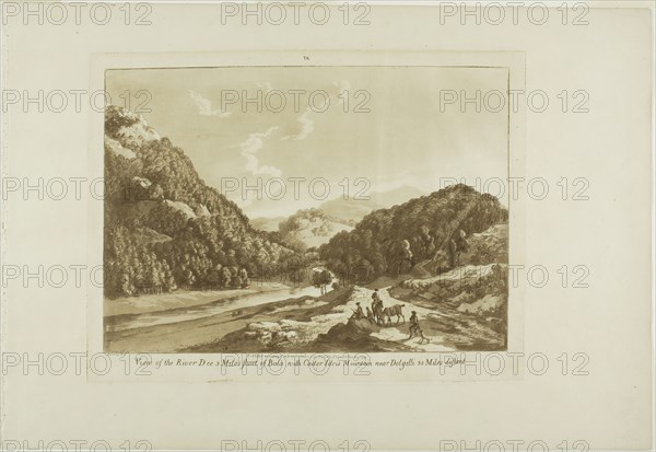 View of the River Dee 3 Miles Short of Bala, with Cadar-Idris Mountain near Dolgelli 30 Miles Distant, 1776, Paul Sandby, English, 1731-1809, England, Aquatint on cream laid paper, 237 × 314 mm (plate), 320 × 463 mm (sheet)