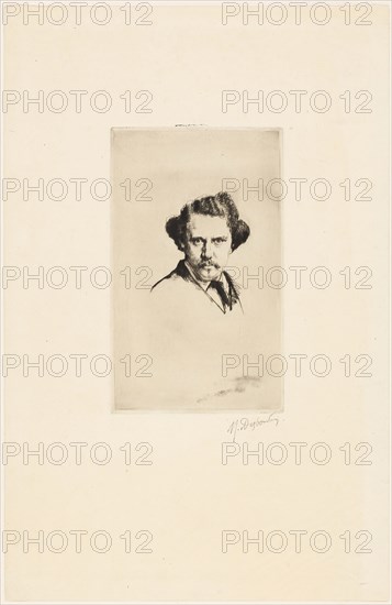 Portrait of Alfred Cadart, 1875, Marcellin Gilbert Desboutin, French, 1823-1902, France, Drypoint, with plate tone, on tan laid paper, 218 × 132 mm (plate), 450 × 292 mm (sheet)