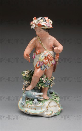 Allegorical Figure of America, 1770/80, Derby Porcelain Manufactory, England, 1750-1848, Derby, Soft-paste porcelain with polychrome enamels and gilding, H. 25.1 cm (9 7/8 in.), base diam. 12 cm (4 3/4 in.)