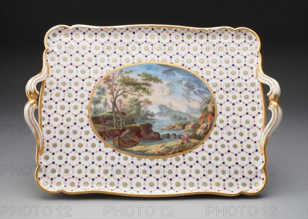 Tray for a Tea Service, 1768, Sèvres Porcelain Manufactory, French, founded 1740, Sèvres, Soft-paste porcelain, polychrome enamels, and gilding, 5.4 x 35.6 x 25.9 cm (2 1/8 x 14 x 10 3/16 in.)