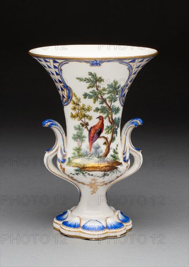 Vase, c. 1760, Sèvres Porcelain Manufactory, French, founded 1740, Designed by Jean-Claude Duplessis, French, fl. 1745/48-1774, died 1783, Sèvres, Soft-paste porcelain, polychrome enamels and gilding, H. 17.2 cm (6 3/4 in.), diam. at mouth: 12 cm (4 3/4 in.)