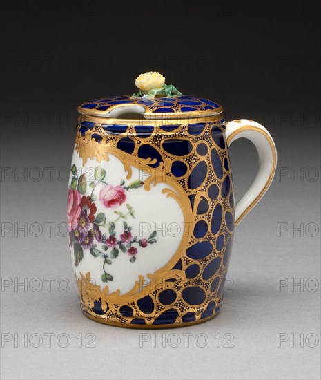 Mustard Pot, 1757, Sèvres Porcelain Manufactory, French, founded 1740, Sèvres, Soft-paste porcelain, underglaze blue ground, polychrome enamels, and gilding, H. 8.6 cm (3 3/8 in.)