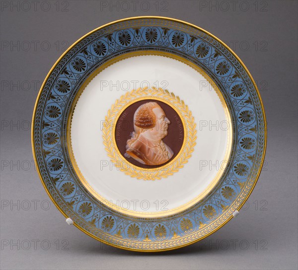 Plate, 1831, Sèvres Porcelain Manufactory, French, founded 1740, Sèvres, Soft-paste porcelain, polychrome enamels, and gilding, H. 3.2 cm (1 1/4 in.), diam. 23.2 cm (9 1/8 in.)