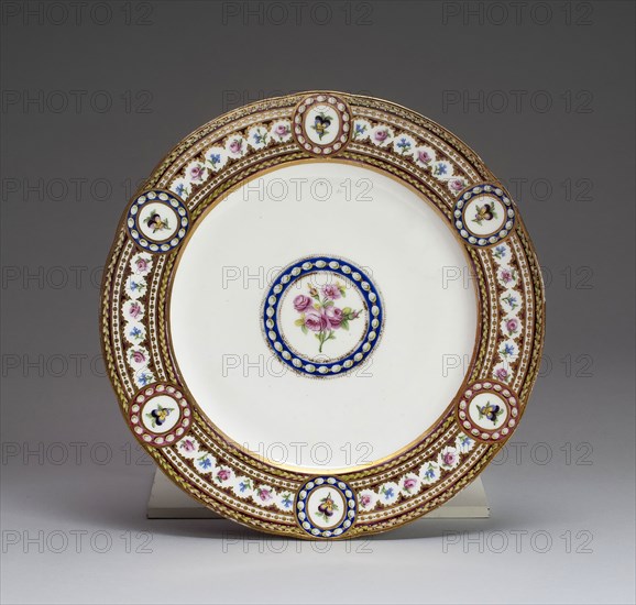 Plate, 1784, Sèvres Porcelain Manufactory, French, founded 1740, Painted by Charles-Nicolas Buteux (French, active 1763-1801), Sèvres, Soft-paste porcelain, polychrome enamels, and gilding, Diam. 23.8 cm (9 3/8 in.)