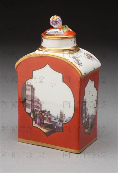 Tea Caddy, c. 1740, Meissen Porcelain Manufactory, German, founded 1710, Meissen, Hard-paste porcelain, polychrome enamels, and gilding, 12.7 x 6.7 x 4.5 cm (5 x 2 5/8 x 1 3/4 in.)