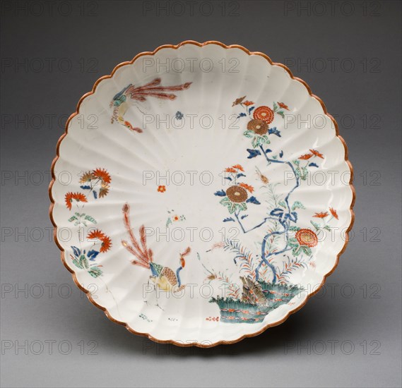 Dish, 1750/60, Chelsea Porcelain Manufactory, London, England, c. 1745-1784, Chelsea, Soft-paste porcelain, polychrome enamels, Diam. 28.6 cm (11 1/4 in.)
