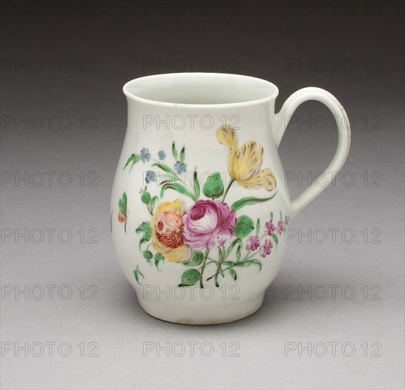 Mug, c. 1760, Worcester Porcelain Factory, Worcester, England, founded 1751, Worcester, Soft-paste porcelain, polychrome enamels, H. 11.6 cm (4 9/16 in.)