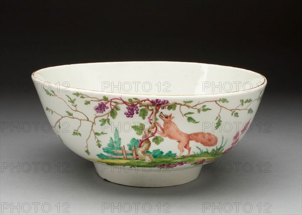 Punch Bowl, c. 1770, Worcester Porcelain Factory, Worcester, England, founded 1751, Worcester, Soft-paste porcelain, polychrome enamels and gilding with fox and grapes of Aesop's Fable, H. 10.2 cm (4 in.), diam. 22.9 cm (9 in.)