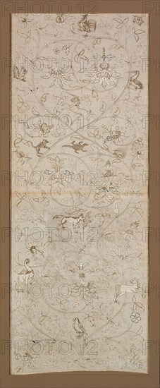 Unfinished Panel, 1500/25, Switzerland, Linen, plain weave, underdrawing in graphite, embroidered with silk and linen in back, buttonhole, double running, eyelet, knot and satin stitches, laid work and couching, 154.9 x 59.7 cm (61 x 23 1/2 in.)