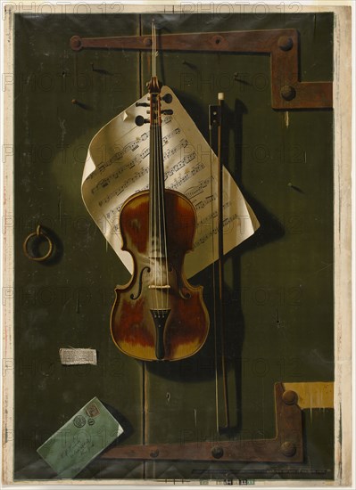 The Old Violin, 1887, Unknown artist, after William M. Harnett (American, 1848-1892), United States, Color lithograph on paper, 880 x 585 mm