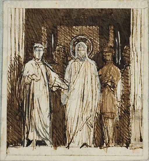 Christ with Pilate, n.d., Dominique Papety, French, 1815-1849, France, Pen and brown ink and wash on ivory laid paper, 87 × 80 mm