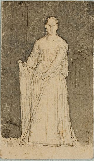 Woman with a Harp, n.d., Dominique Papety, French, 1815-1849, France, Brush and brown wash and graphite, with pen and brown ink, on ivory laid paper, 84 × 50 mm