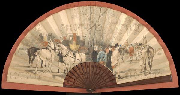 Fan: The Races at La Marche, 1885, John Lewis Brown, French, 1829-1890, France, Lithograph printed in five colors on ivory wove paper, mounted on a fan armature, 380 × 750 mm