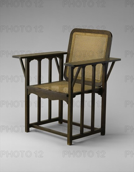 Armchair, 1894/96, David Wolcott Kendall, American, 1851–1910, Manufacturer: Phoenix Furniture Company, Michigan, Green-stained oak with caned inserts, 86 × 75 × 56 cm (33 7/8 × 29 1/2 × 22 in.)