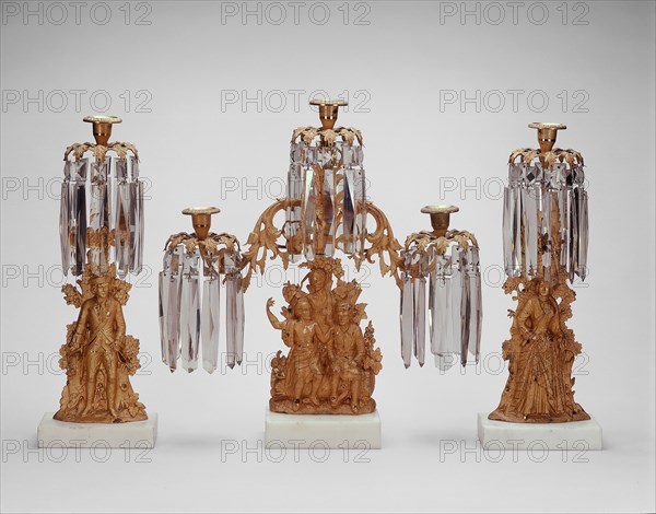 Girandoles, 1848/51, Isaac F. Baker, American, active mid-19th century, Made by Cornelius and Company, American, 1839–1851, Philadelphia, Philadelphia, Gilt bronze, marble, glass, H.: 45.1 cm (17 3/4 in.)