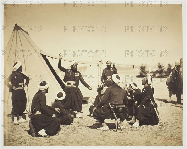 Zouave Storyteller (Le recit), 1857, Gustave Le Gray, French, 1820–1884, France, Albumen print, from the album "Souvenirs du Camp de Châlons