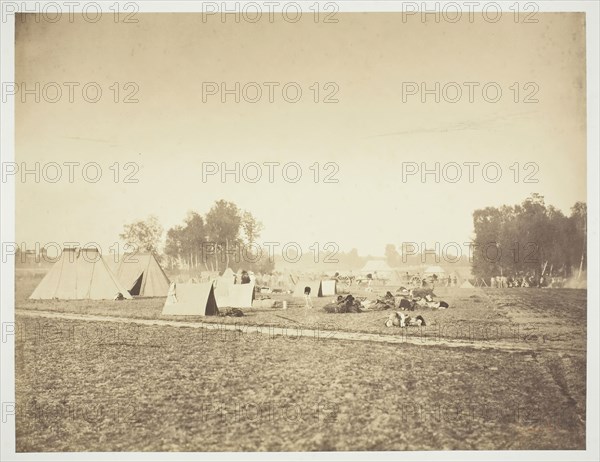 Tents and Military Gear, Camp de Châlons, 1857, Gustave Le Gray, French, 1820–1884, France, Albumen print, from the album "Souvenirs du Camp de Châlons