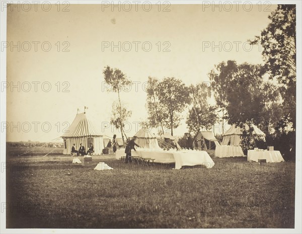 Preparation of the Emperor’s Table, Camp de Châlons, 1857, Gustave Le Gray, French, 1820–1884, France, Albumen print, from the album "Souvenirs du Camp de Châlons