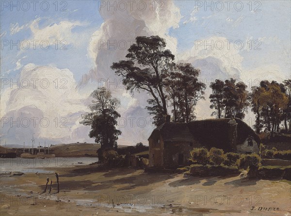 The Estuary Farm, 1830/35, Jules Dupré, French, 1811-1889, France, Oil on canvas, 13 1/4 × 18 1/2 in. (33.7 × 47 cm)