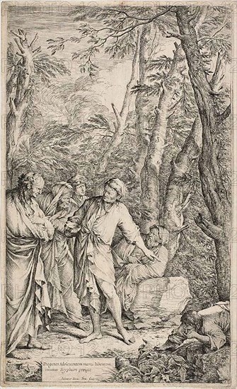 Diogenes Casting Away His Bowl, 1661–1662, Salvator Rosa, Italian, 1615-1673, Italy, Etching and drypoint on dark cream laid paper, 460 x 276 mm (plate), 468 x 287 mm (sheet, max.)