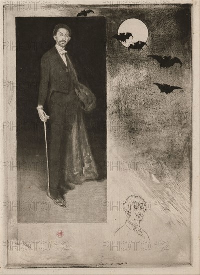 Count Robert de Montesquiou-Fezensac, 1894, Henri Charles Guérard (French, 1846-1897), after James McNeill Whistler (American, 1834-1903), France, Etching, drypoint, roulette, and lavis in black on cream laid paper, 250 × 178 mm (image/plate), 263 × 192 mm (sheet)