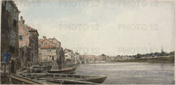 View on the Wensum at King Street, Taken from Foundary Bridge, 1810/18, John Thirtle, English, 1777-1839, England, Watercolor on off-white wove paper, 153 × 316 mm
