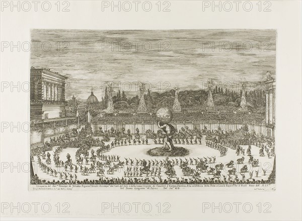 Equestrian Ballet in the Amphitheater of the Boboli Gardens, 1661, Stefano della Bella, Italian, 1610-1664, Italy, Etching on ivory laid paper, 292 x 445 mm (image/plate), 392 x 548 mm (sheet)