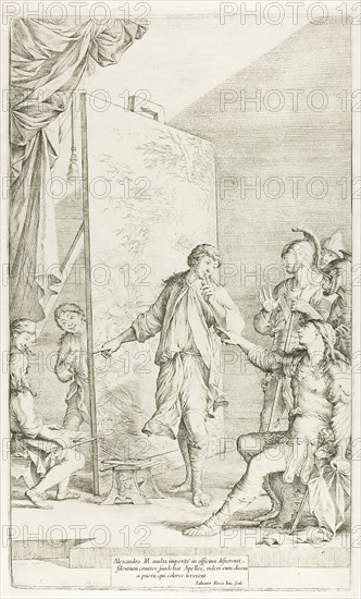Alexander in the Studio of Apelles, 1662, Salvator Rosa, Italian, 1615-1673, Italy, Etching and drypoint on ivory laid paper, 455 x 273 mm (plate), 467 x 285 mm (sheet)