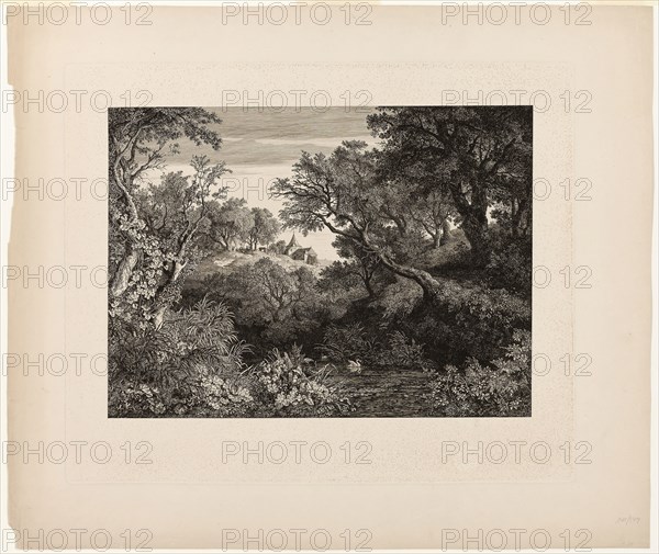 The Large German Landscape, 1841, Johann Wilhelm Schirmer, German, 1807-1863, Germany, Etching on ivory chine and buff wove paper, 318 x 432 mm (image), 415 x 507 mm (chine), 427 x 520 mm (plate), 565 x 662 mm (sheet)