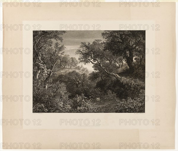 The Large German Landscape, 1841, Johann Wilhelm Schirmer, German, 1807-1863, Germany, Etching on ivory Japanese paper, laid down on buff wove paper (chine collé), 318 x 432 mm (image), 415 x 507 mm (chine), 427 x 520 mm (plate), 565 x 662 mm (sheet)