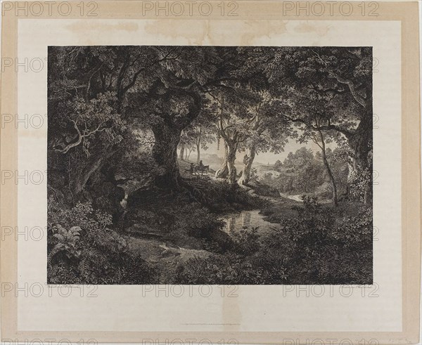 The Large Italian Landscape, 1841, Johann Wilhelm Schirmer, German, 1807-1863, Germany, Etching on ivory chine, laid down on buff wove paper, 318 x 432 mm (image), 415 x 510 mm (chine),  427 x 520 mm (plate), 456 x 556 mm (sheet)