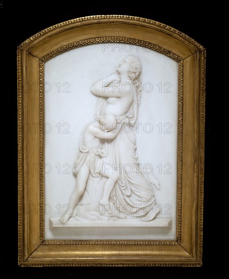 Hagar and Ishmael, 1856, Edward Sheffield Bartholomew, American, 1822–1858, Rome, Marble, 71.1 × 49.9 cm (28 × 19 5/8 in.)